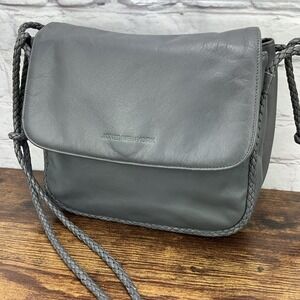 Jones New York Vintage Gray Signature Braided Strap Leather Purse